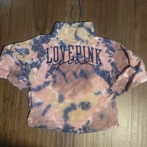 Victorias Secret Pink Varsity Cowl Sweater XLarge Ensign Blue Pink Beige Tie Dye